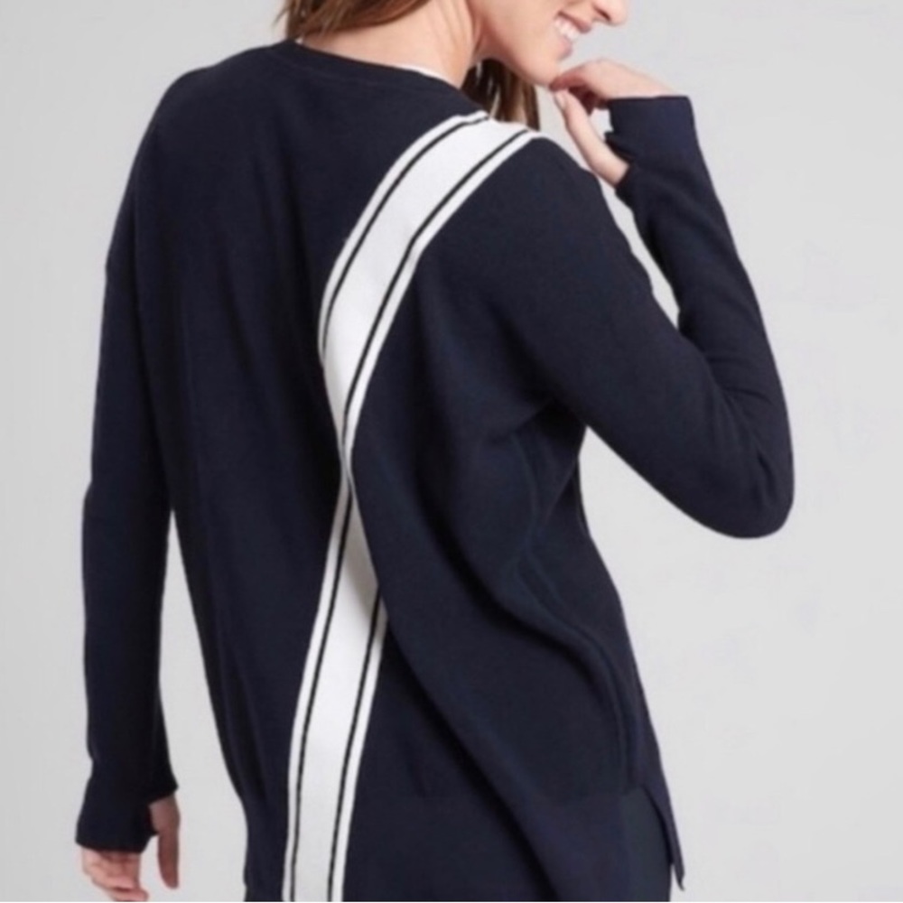 ATHLETA Navy with White Diagonal Stripe Sweater - Picture 2 of 8